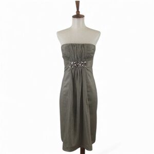 Kay Unger Silver‎ Metallic Dress Women’s 6 Beaded Strapless Sleeveless Sheath